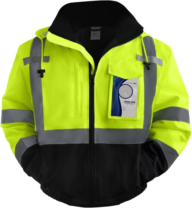 TCCFCCT Men's Waterproof Hi Vis Class 3 Reflective Safety Winter Bomber Jacket with Black Bottom, J-Yellow 3XL - Image 1